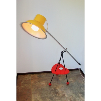 Lampa stojąca metal i drewno vintage